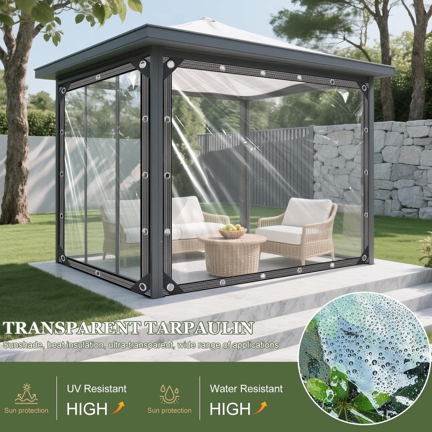 Clear Tarp with Grommets 10x20ft Clear Tarps Heavy Duty Waterproof 14 Mil Thickened PVC Tear-Resistant Reinforced Edges Clear Plastic Vinyl Tarp for Patio Chicken Coop Cover Greenhouse Plant Enclosure