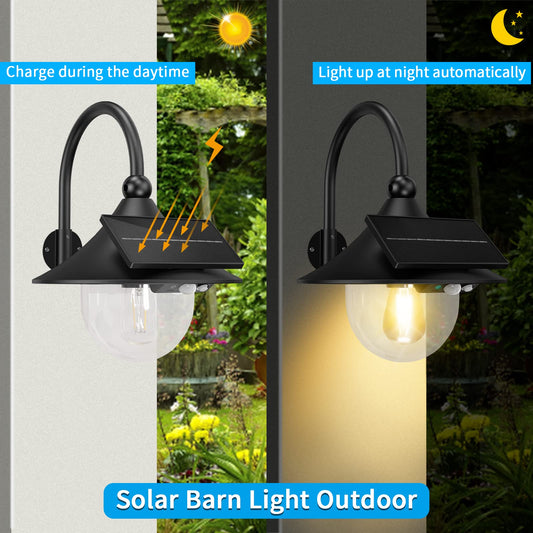 Aqonsie Solar Barn Lights with 3 Lighting Modes & Motion Sensor, Rustic Vintage Solar Shed Light, Waterproof Outdoor Wall Light for Barn, Shed, Chicken Coop, Porch
