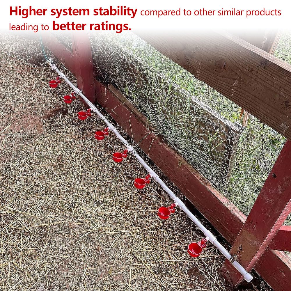 Automatic Chicken Watering System with 1/2" PVC Pipe & Hose Connector Kit, Leak-Proof and Easy-Assembly Chicken Drinker for Coops, Compatible with Water Tanks