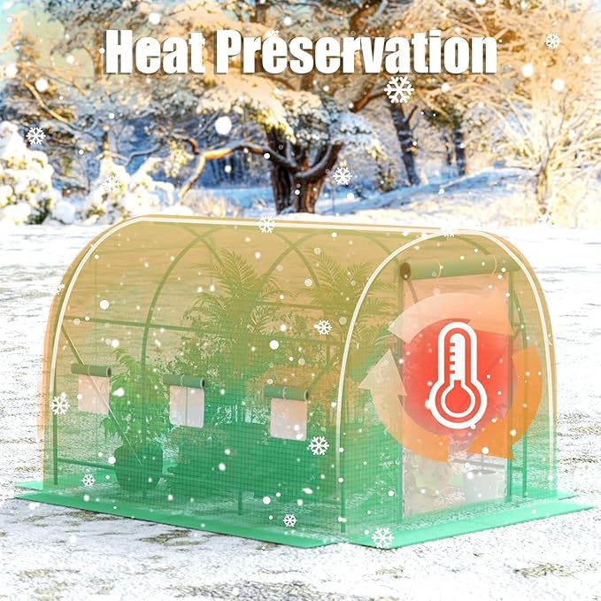Greenhouse, Portable Greenhouses for Outdoors, Large Walk in Green House for Outside with Ventilated Roll-up Door and Reinforced Frame (Green, 12x7x7 ft w/ Irrigation System)