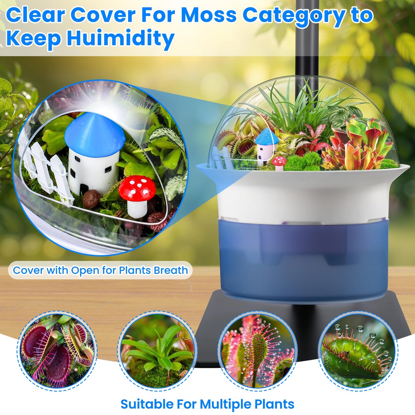 Smart Plant Lights for Indoor Growing,Venus Fly Trap Terrarium Kit with Light&Stand,Self Watering Pots for Indoor Plants,Smart Plant Pot with LED Grow Light&Timer for Succulents,Herbs,Flower