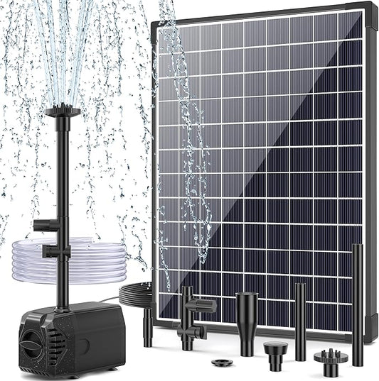 POPOSOAP 25W Solar Fountain Pump, Solar Water Pump with Water Flow Adjustable, Water Pump with Water Shortage Protection &17Ft Cord & 6.56FT Clear Tubing for Ponds, Waterfall, Garden