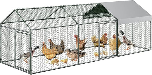 Large Metal Chicken Coop 10' x 3.3" x 3.3" Chicken Runs with Waterproof and Anti-UV Cover,3 Doors,Outdoor Hen House for Yard, Walk in Poultry Cage for Rabbit Duck Goose