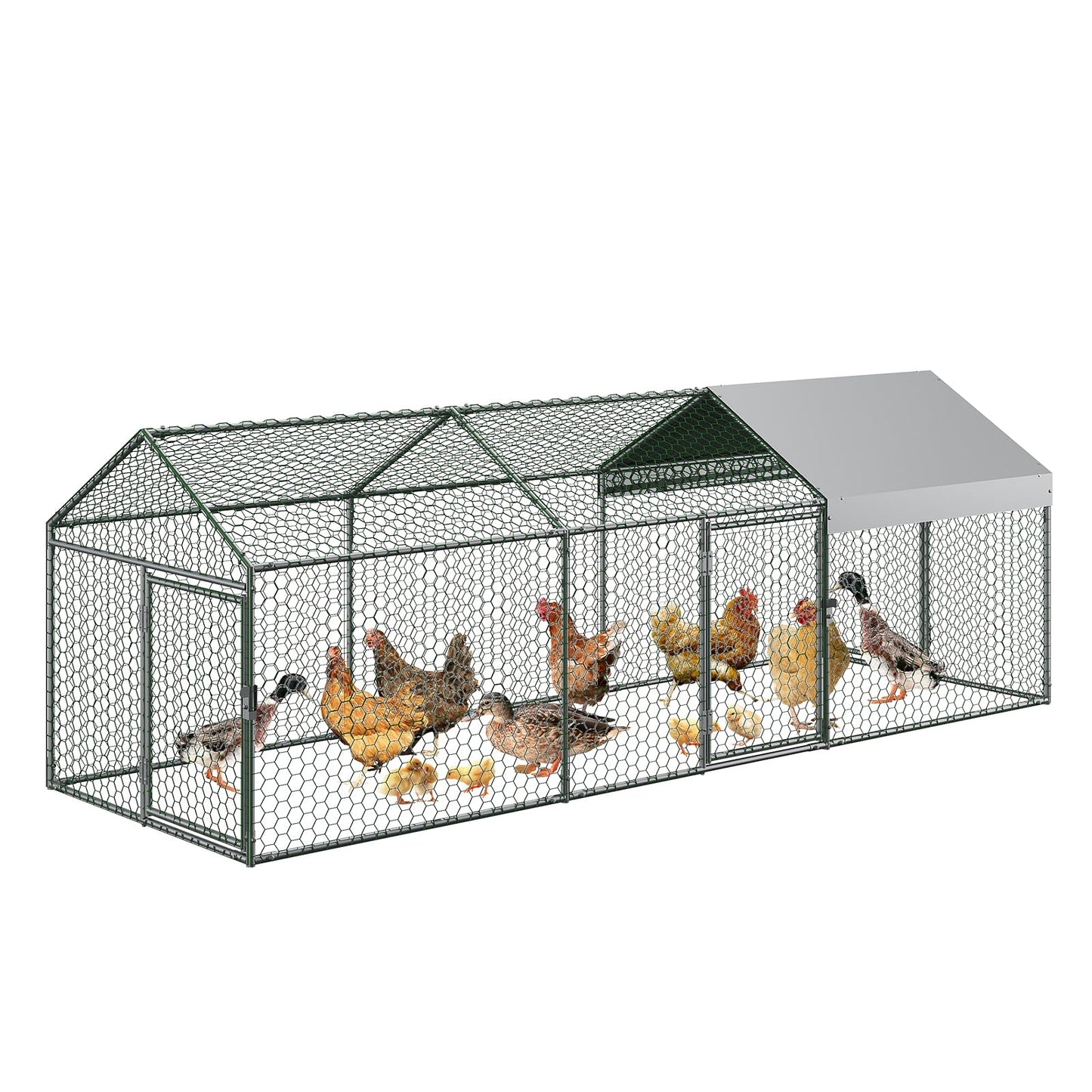 Garvee Large Metal Chicken Coop, Chicken Runs for Yard with Waterproof and Anti-UV Cover, Portable Chicken coop for Outdoor Chicken Rabbit Duck, Silver, 120"×40"×40"