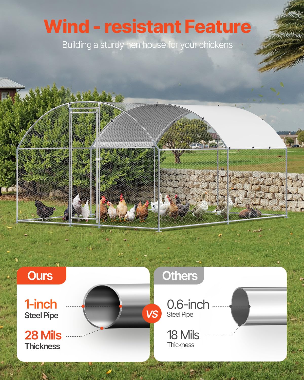 VEVOR Large Metal Chicken Coop with Run, 13.1 x 9.8 x 6.5 ft Walkin Chicken Coop for Yard with Waterproof Cover, Dome Roof Large Poultry Cage for Hen House, Duck Coop and Rabbit Run