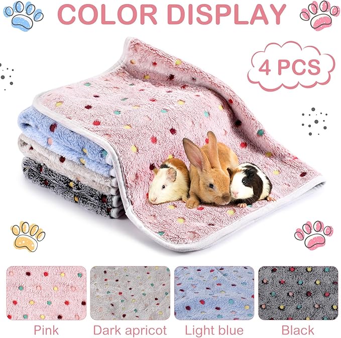 Reginary 4 Pcs Waterproof Guinea Pig Blankets Washable Small Animal Fleece Bedding Absorbent Guinea Pig Cage Liners Reusable Pet Pee Pad Sleep Mat for Hamster Ferret(Colorful Dot,24 x 47 Inch)
