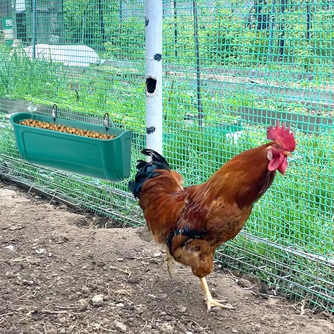 Goat Feeders Fence Hanging, 3.5 Quart Chicken Feeder Trough for Livestock Poultry 4 Pack