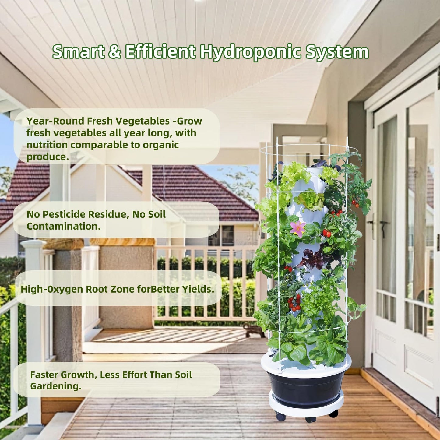 Hydroponic Growing System Kit,Indoor&Outdoor Vertical Hydroponic Growing Garden for Leafy Greens & Herbs, 28 Plant Sites with Climbing Trellis, Energy-Efficient Kit