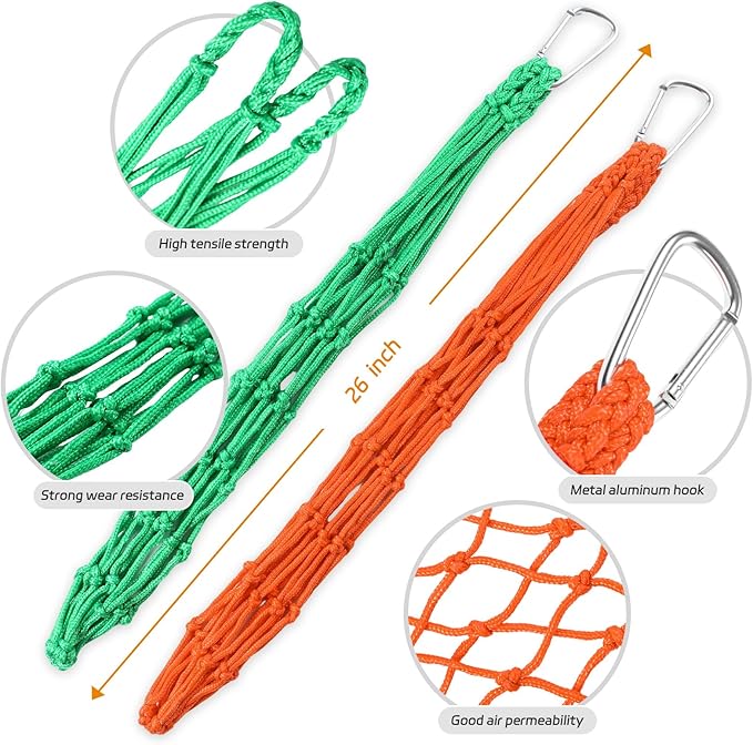 3PCS Chicken Vegetable Hanging Feeder, Chicken Vegetable and Fruit String Bag, Chicken Toys for Coop, Chicken Cabbage Feeder, Hanging Chicken Feeder with Hook for Hens Goose Duck (Orange)