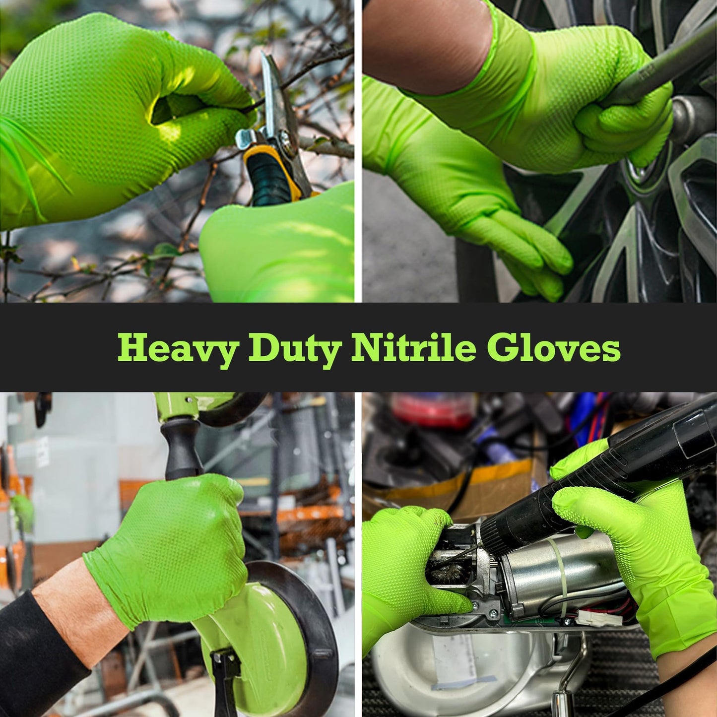 TitanFlex Heavy Duty Green Industrial Nitrile Gloves, 8-mil, Large, Case of 1000, Latex Free, Raised Diamond Texture Grip, Powder Free, Food Safe, Rubber Gloves, Mechanic Gloves