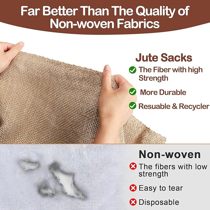 Winter Burlap Plant Cover Bag, Large Burlap Bags with Drawstring, Reusable Jute Sack,Frost Cloth Cold Freeze Protection Cover Bags Tree Freeze Blanket for Outdoor Plants, Shrubs, Bushes(32x47")