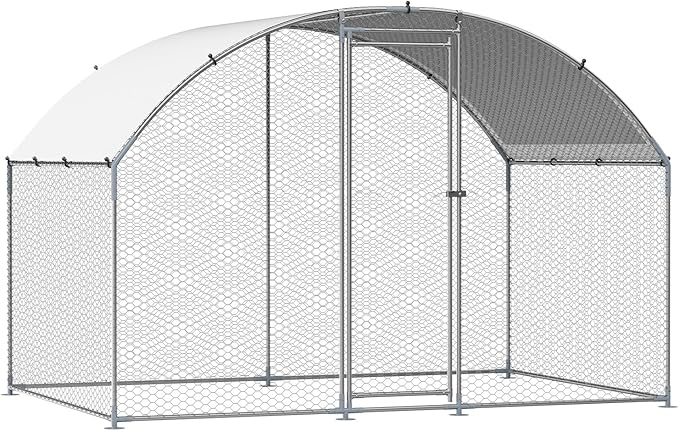 VEVOR Large Metal Chicken Coop with Run, 9.8 x 6.5 x 6.5ft Walkin Chicken Coop for Yard with Waterproof Cover, Dome Roof Large Poultry Cage for Hen House, Duck Coop and Rabbit Run