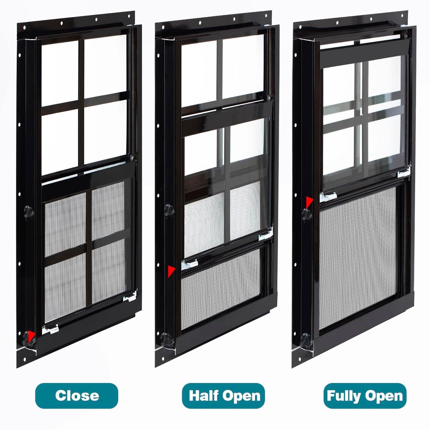 Melkus 2 Pack Shed Windows 24''x36'' Flush Mount Chicken Coop Windows with Tempered Glass and Screen, Sliding Windows for Chicken Coop, Shed, Garage, Playhouse, Barn,Greenhouse, Black