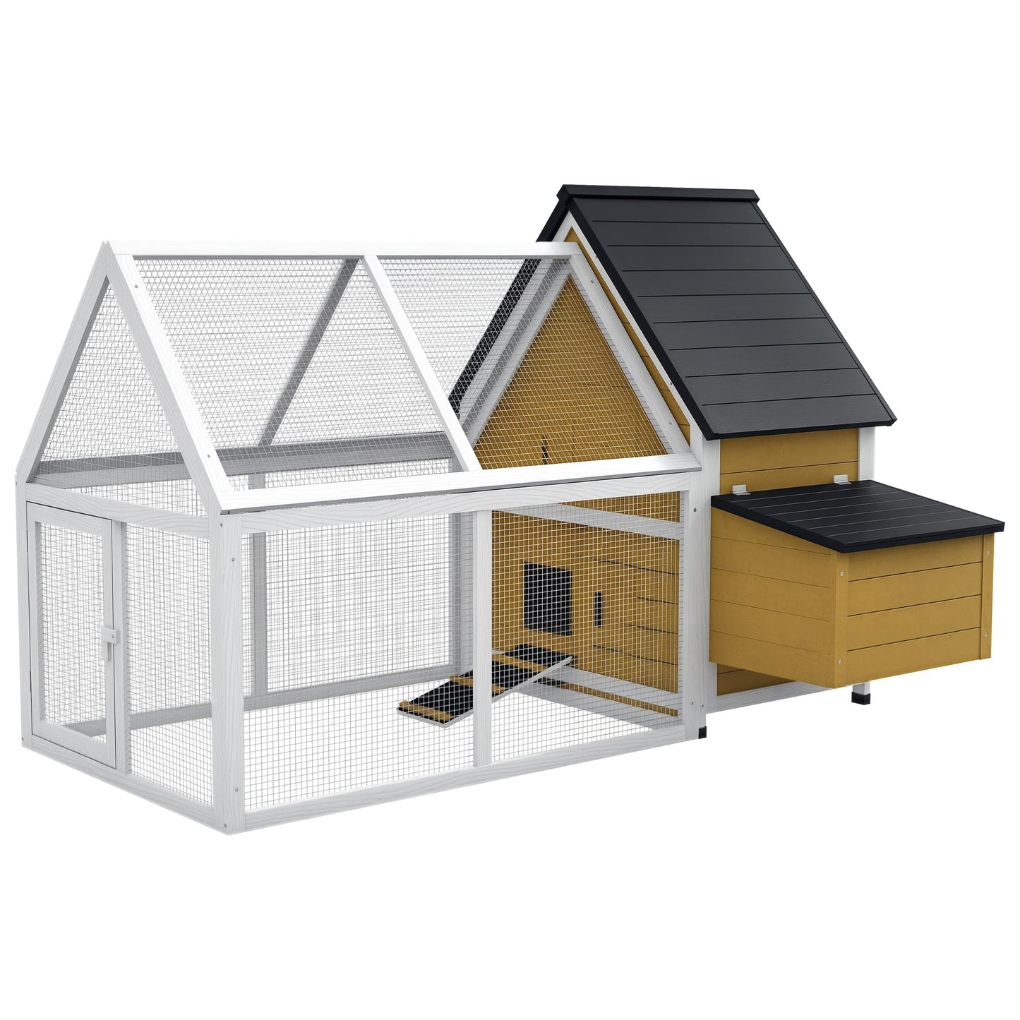 PawHut 65" Chicken Coop Wooden with Detachable Run, Outdoor Chicken House Poultry Cage Hen with Nesting Box, Removable Tray, Roosting Bars, Ramp, for Garden Backyard, Natural
