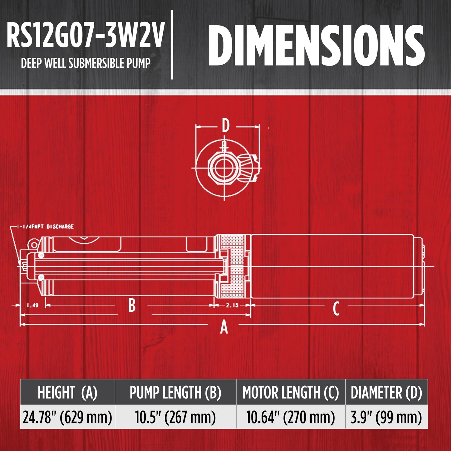 Red Lion RS12G07-3W2V 4-inch Premium Submersible Deep Well Pump with Stainless Steel Discharge, 3/4 HP, 12 GPM, 3-Wire, 230 Volt, Steel, 14942378