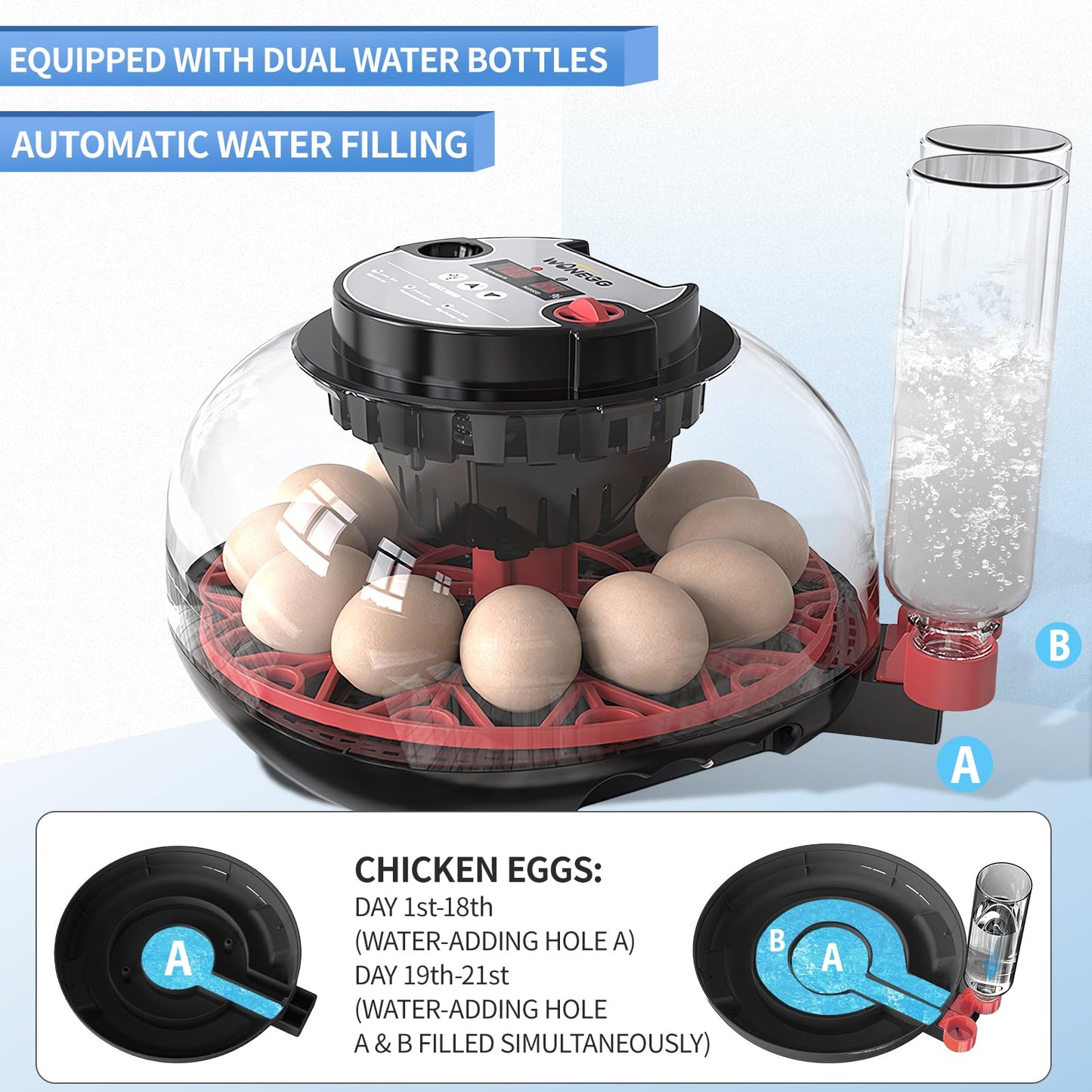 ZPZ 12 Egg Incubators for Hatching Eggs, Auto Turning, Humidity & Temperature Display, LED Egg Candler, 360°View, Incubators for Chicken Duck Quail Eggs, Energy-Efficient for Home/Farm/Classroom
