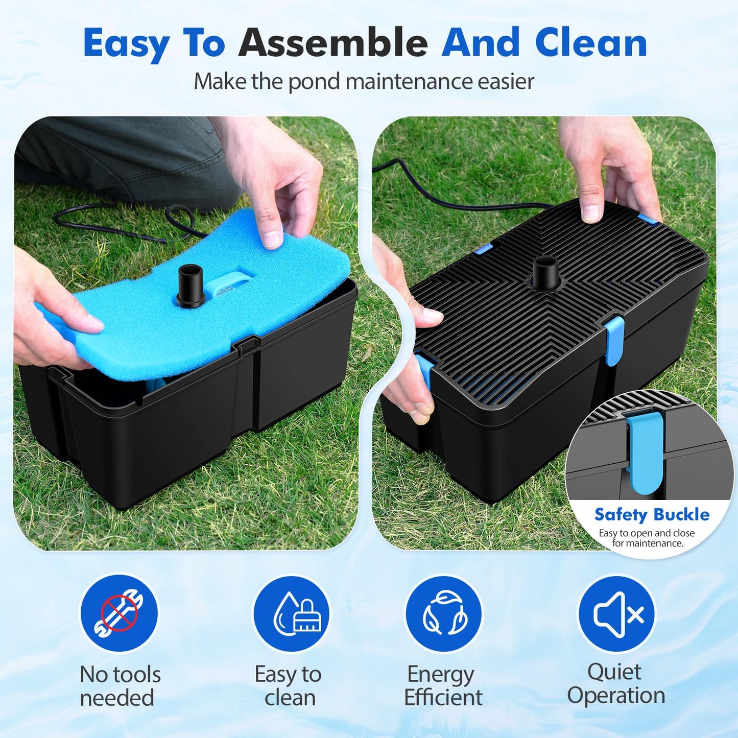 FEOXSHAL Pond Filter with Fountain Pump Kits, 50W Pond Pump and Filter Kit with Submersible Water Pump Flow Ajustable