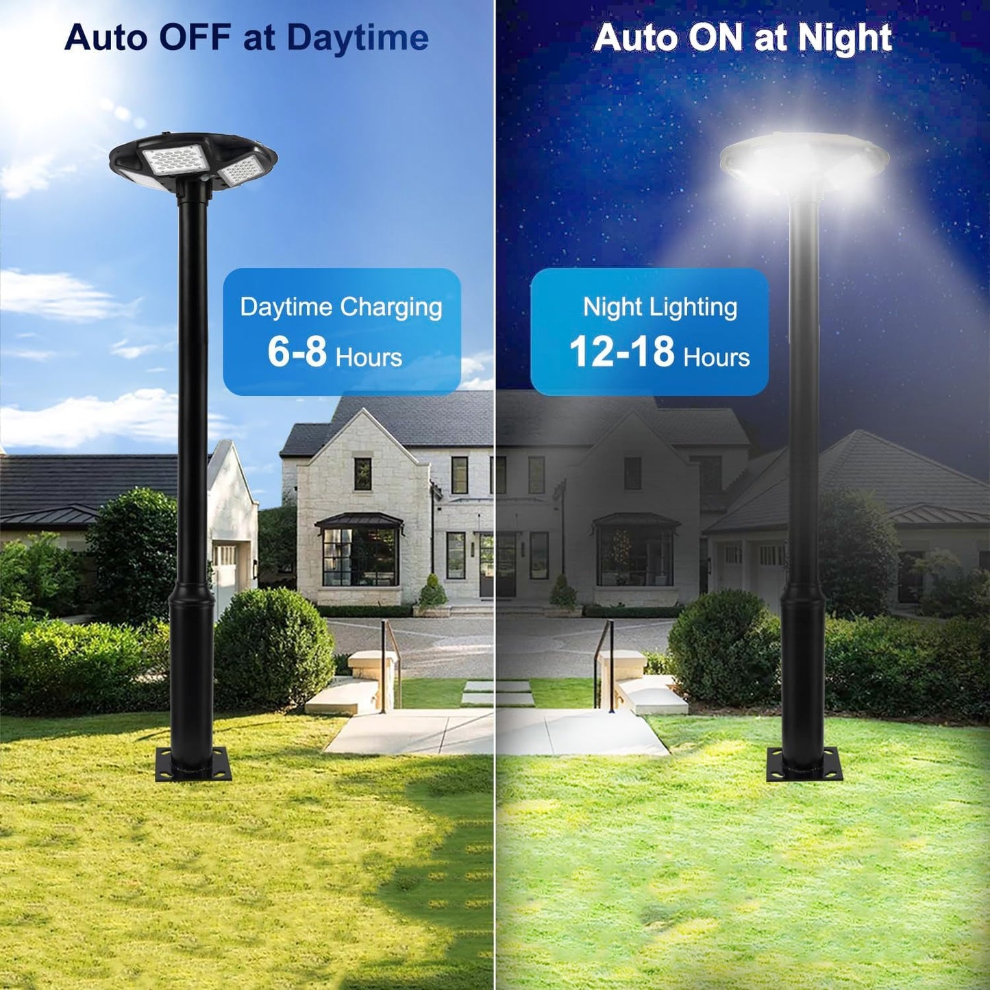 HCOOR Solar Lamp Post Light with 98 inch Pole IP67 Waterproof Outdoor Post Lamp Auto Dusk to Dawn Landscape Path Lights with Remote for Lawn Pathway Driveway Yard