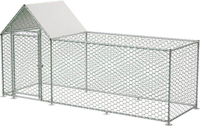 Metal Chicken Coop,10x3FT Walk-in Chicken Run,Galvanized Wire Poultry Chicken Hen Pen Cage, Rabbits Duck Cages with Waterproof and Anti-Ultraviolet Cover for Backyard and Farm