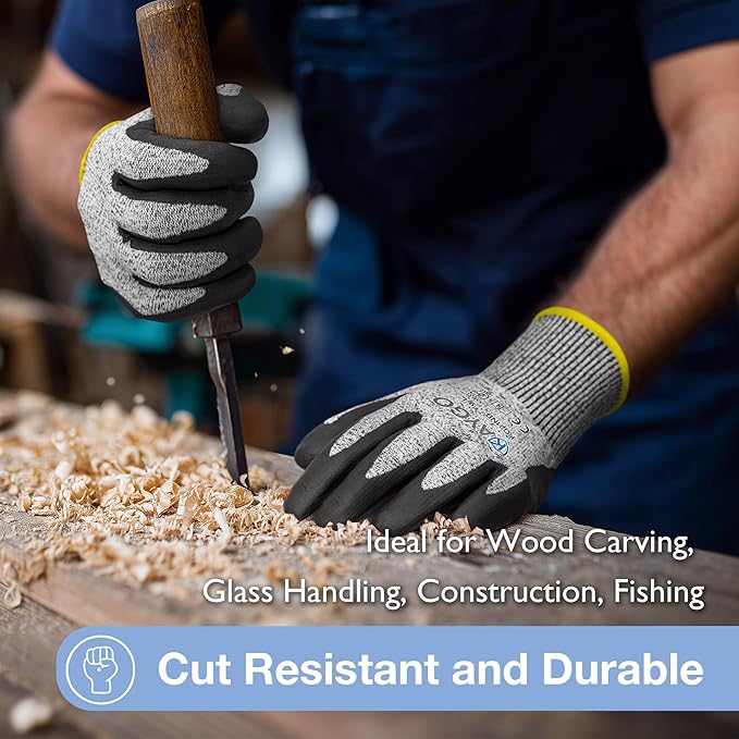 KAYGO Cut Resistant Gloves - Nitrile Micro-Foam Coated, Puncture Proof Safety Gloves for Work, Gardening, and Construction with Enhanced Grip | ANSI Cut Level A3 | KG21NB (Size L, 2 Pairs, Blue)