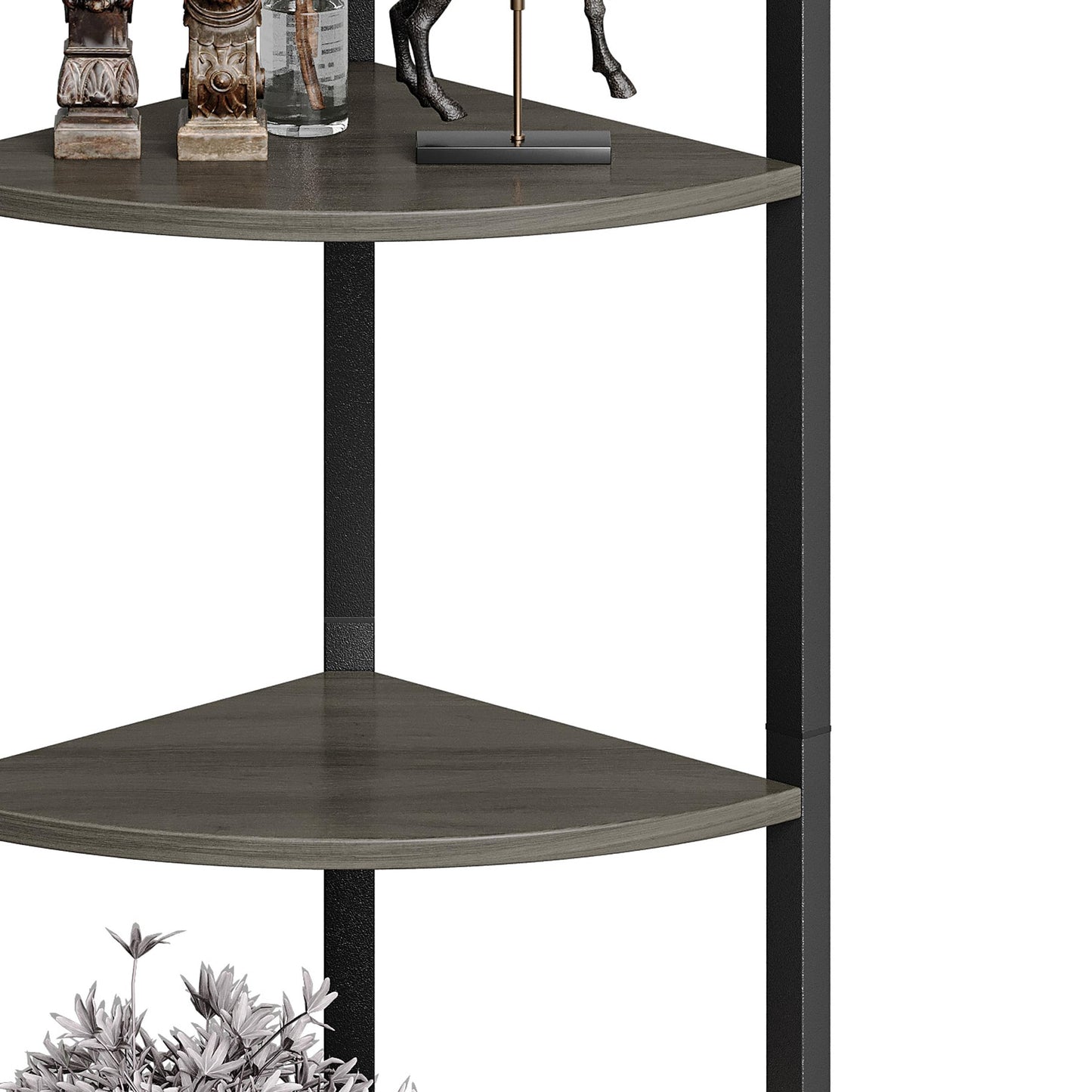 IRCPEN 6 Tier Corner Shelf 63.1" Tall Ladder Corner Storage Shelf Rack Grey Woodgrain Industrial Standing Bookshelf Shelf Organizer Display Rack Bookcase Plant Stand for Living Room Bedroom CS-001GW