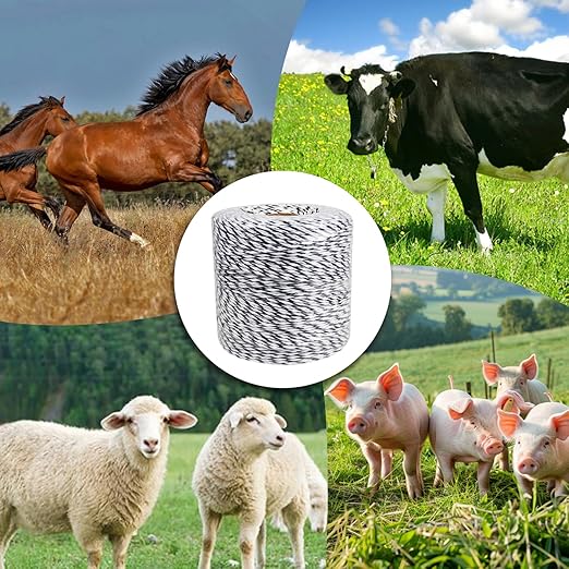 Portable Electric Fence Polywire, 1312 Feet 400 Meter, 9 Conductors, Black and White Color