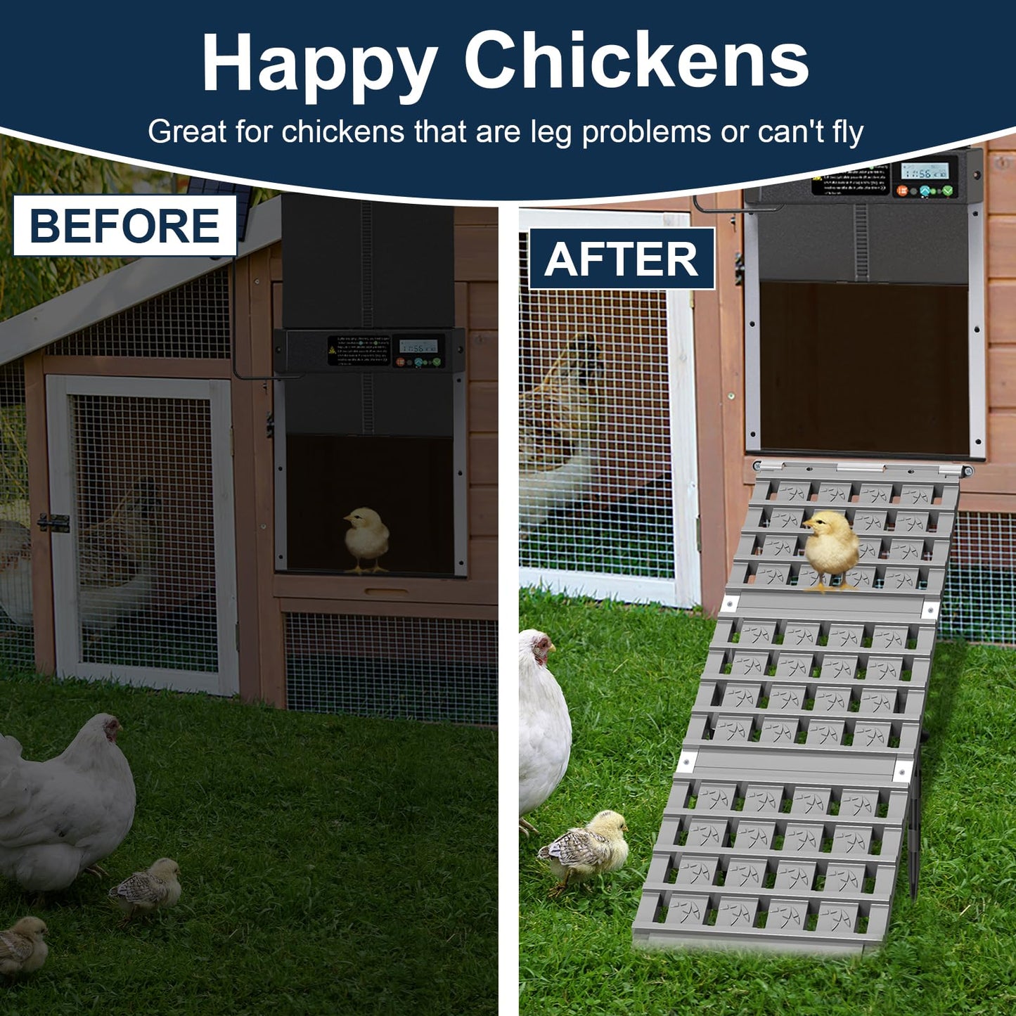 Chicken Coop Ramp, Ladder Length Adjustable for Henhouse, Coop Steps for Feet Problem or Cannot Fly Chickens, Sturdy, Rot-Resistant, Waterproof