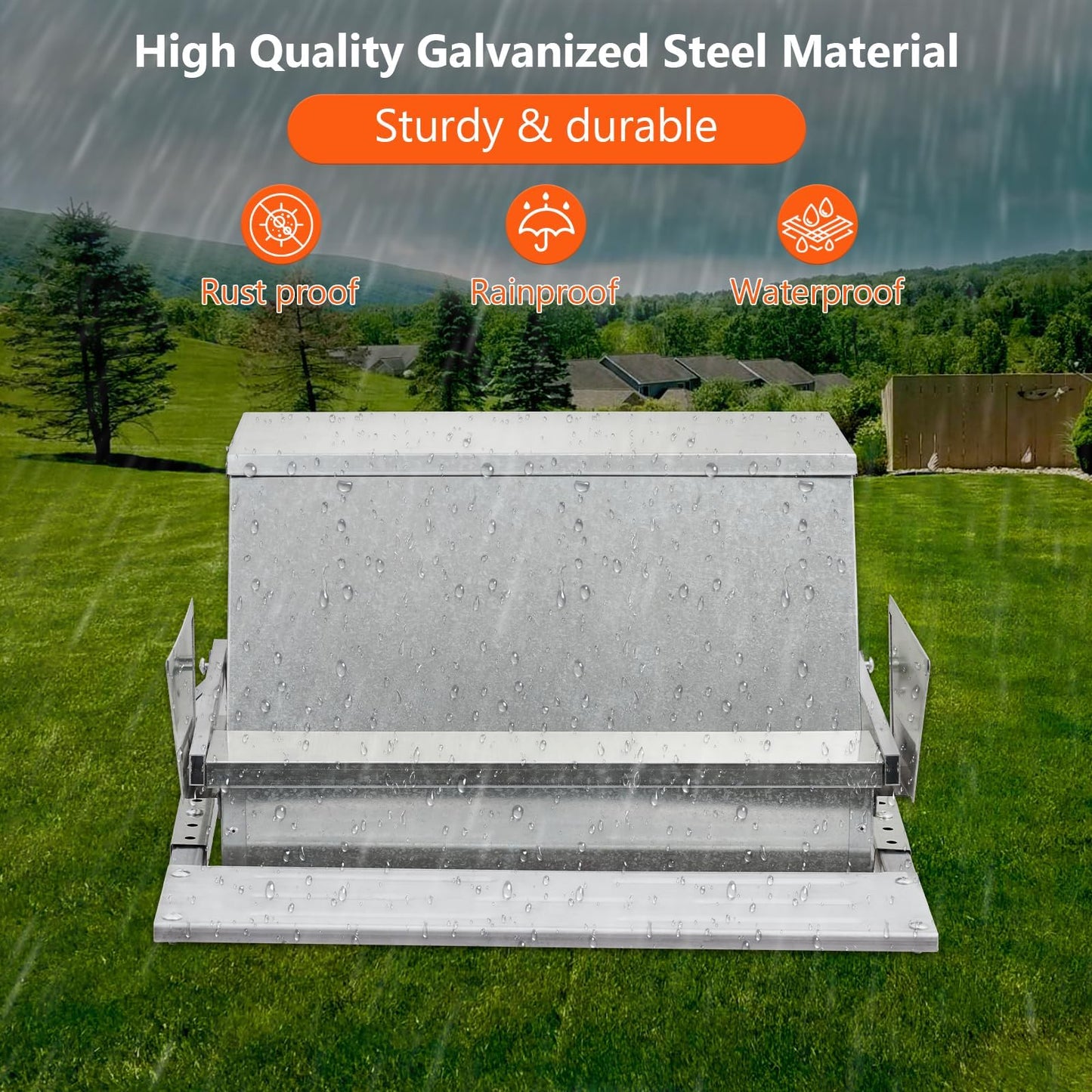 Galvanized Steel Automatic Chicken Feeder with Treadle, 27 LB Large Chicken Feeders No Waste, Rat Proof Chicken Feeder with 10 Chickens for 11 Days