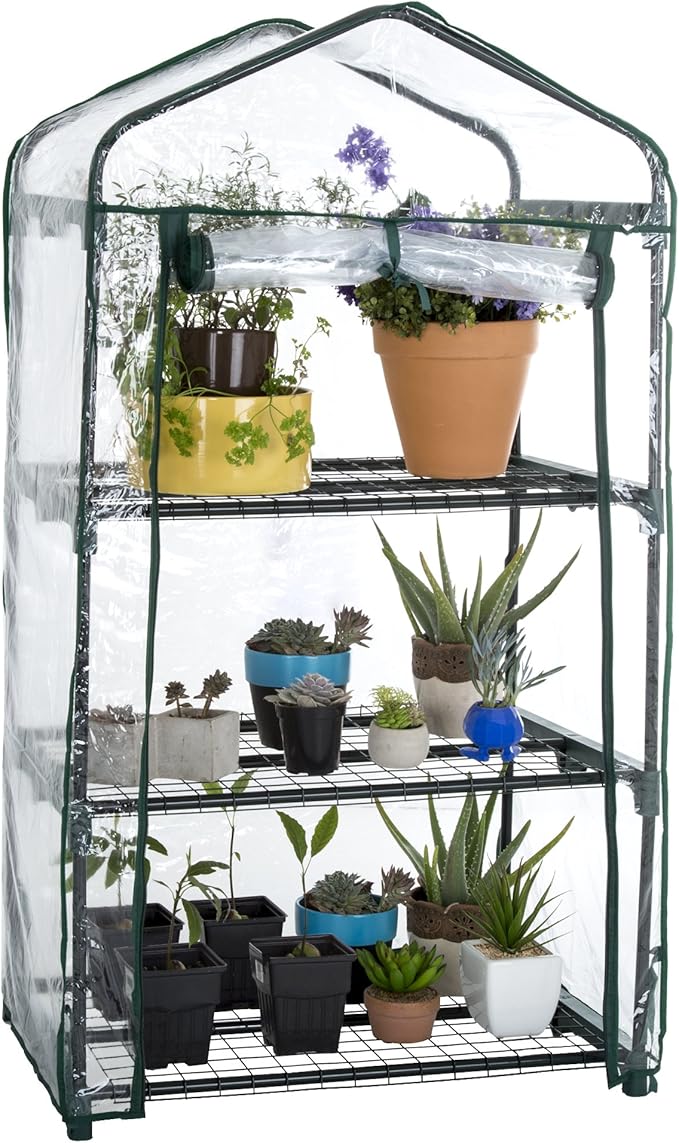 3 Tier Mini Greenhouse - Portable Greenhouse with Rust-Resistant Frame and PVC Cover for Indoor/Outdoor - 27.5x19x50-Inch Green House by Pure Garden