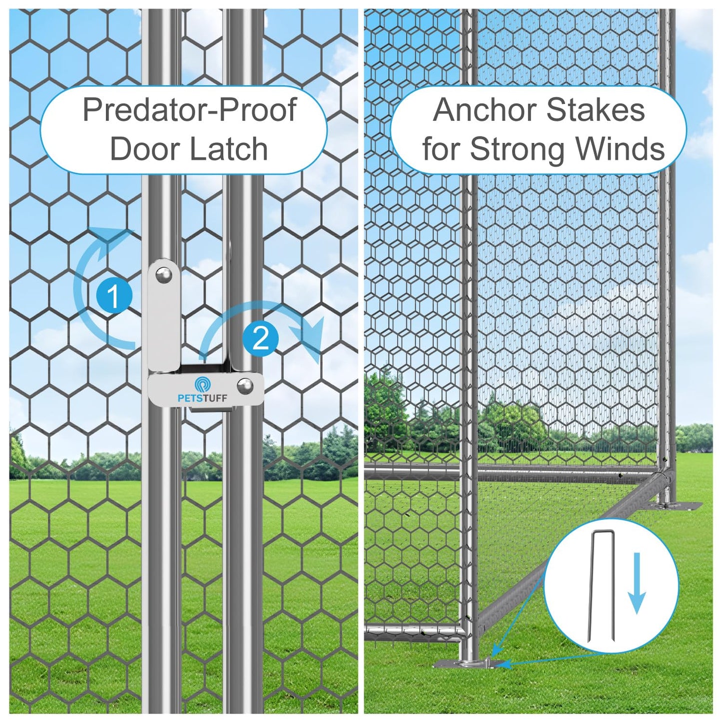 PETS TUFF Chicken Chalet - Chicken Coop for Chickens, Ducks, Rabbits & More - Predator-Resistant, Strong Wire with Mesh Bottom - Wheels for Easy Moving - Wind & Snow Durable Chicken Pen - 124”x81”x79”