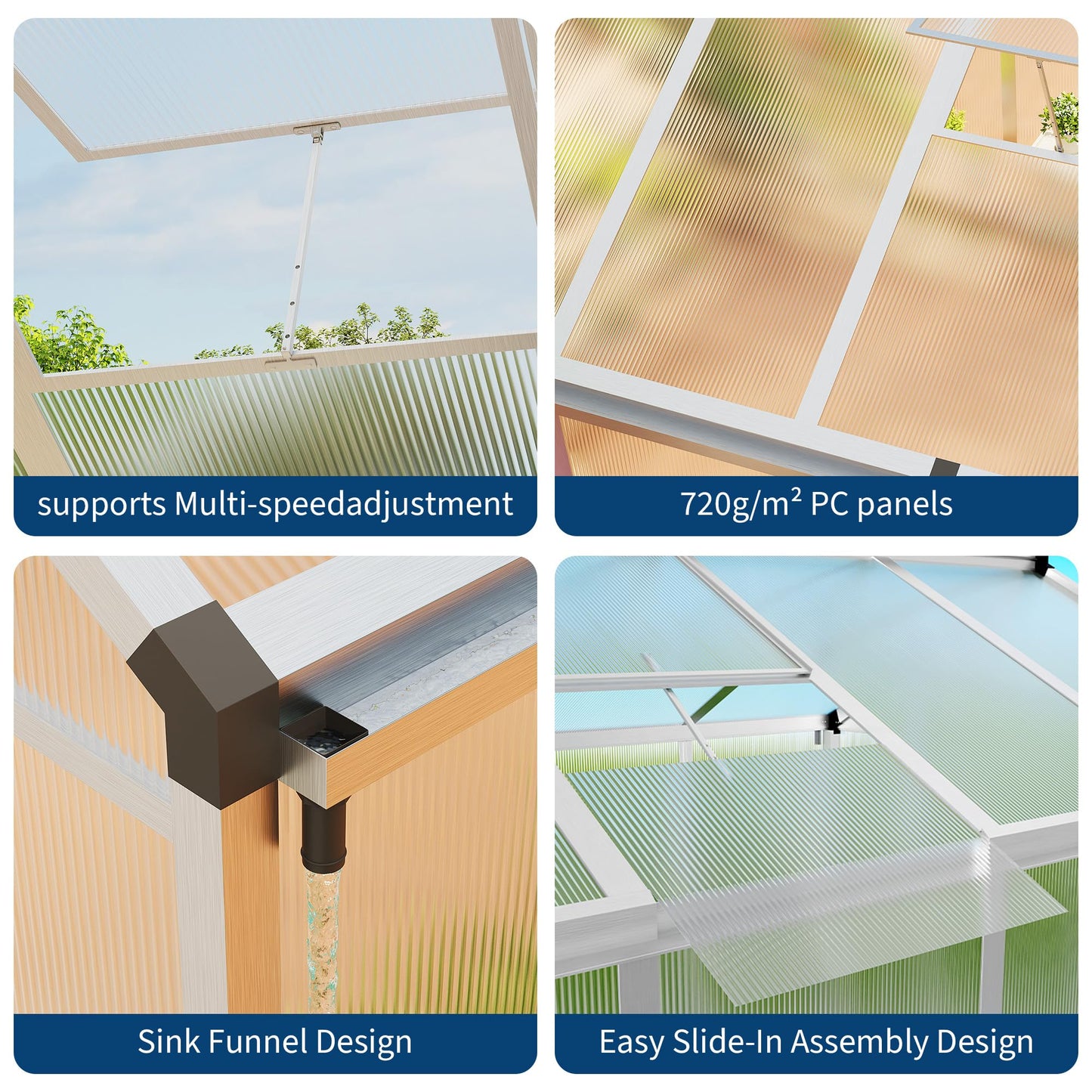8×10 FT Greenhouse, Large Walk in Greenhouses for Outdoors and Garden Planting, Polycarbonate Greenhouse with Enhanced Aluminum Frame, Green Houses with Quick Setup Structure and Roof Vent, Silver