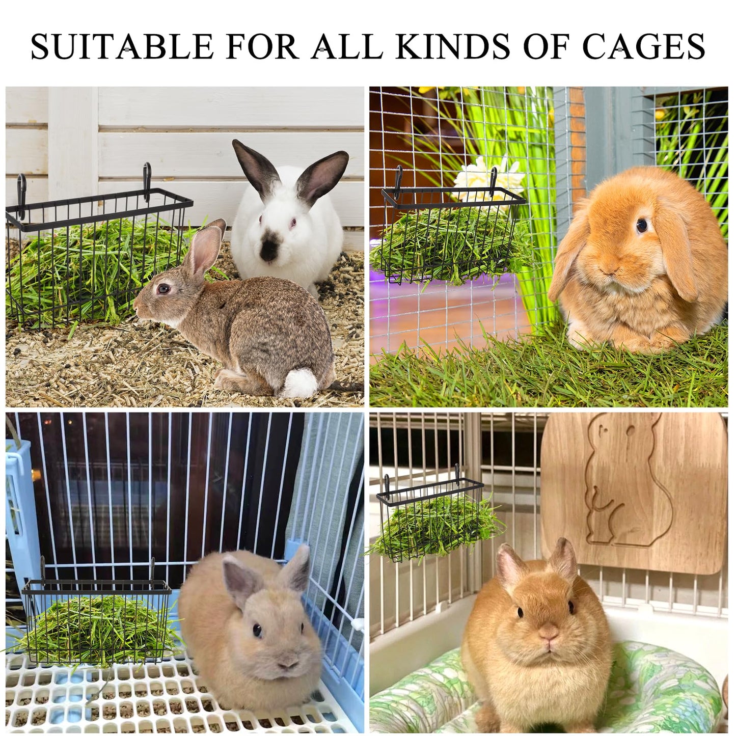 4PCS Rabbit Hay Feeder Guinea Pig Hay Feeder, Heavy Duty Metal Frame Feeding Hay Rack Pet Feeder, Small Animal Basket with Hook for Rabbits Guinea Pigs Chinchillas Timothy
