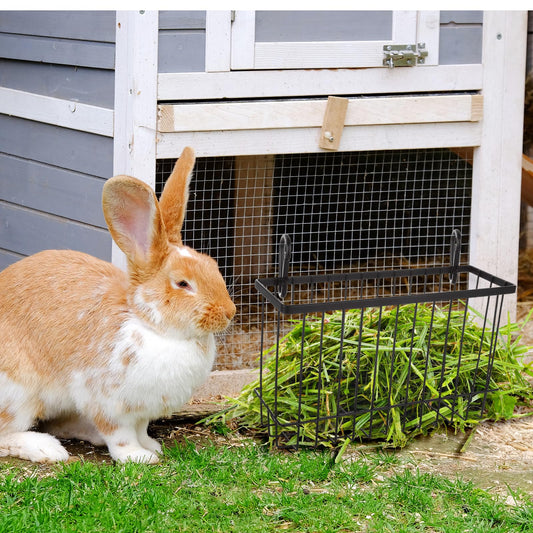 4PCS Rabbit Hay Feeder Guinea Pig Hay Feeder, Heavy Duty Metal Frame Feeding Hay Rack Pet Feeder, Small Animal Basket with Hook for Rabbits Guinea Pigs Chinchillas Timothy