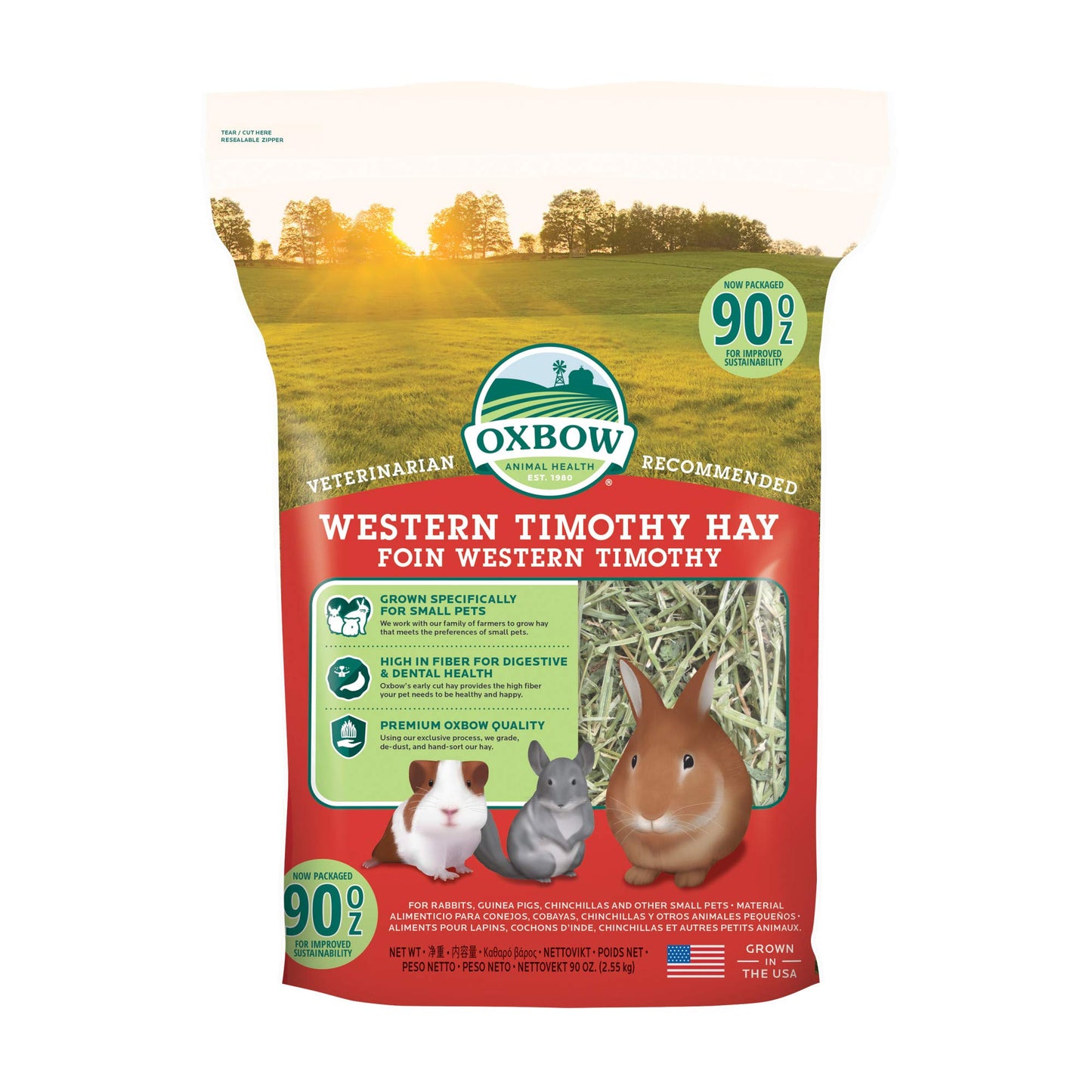 Oxbow Animal Health Western Timothy Hay, Guinea Pig Hay, Small Pet Bunny Supplies, All Natural Grass for Guinea Pig, Bunny, Chinchilla & Hamster, Oxbow Rabbit Supplies for Bunnies, 90 oz. bag