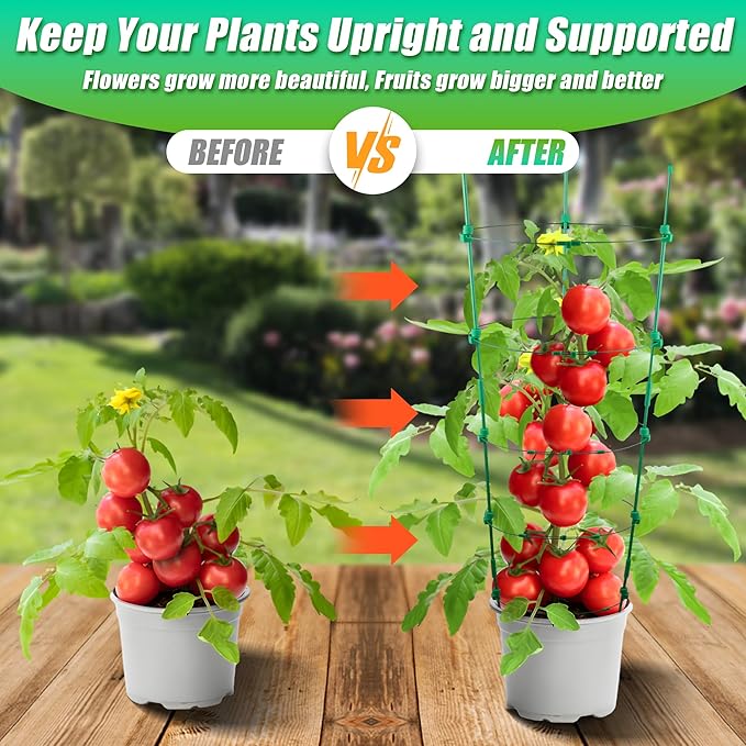Upgrade Tomato Cage for Garden, 6 Pack 53 Inches Adjustable Tall Tomato Plant Support Cages, Tomato Stakes Garden Trellis for Vegetables, Climbing Plants, Vine Pants, Cucumber, Flowers, Fruit