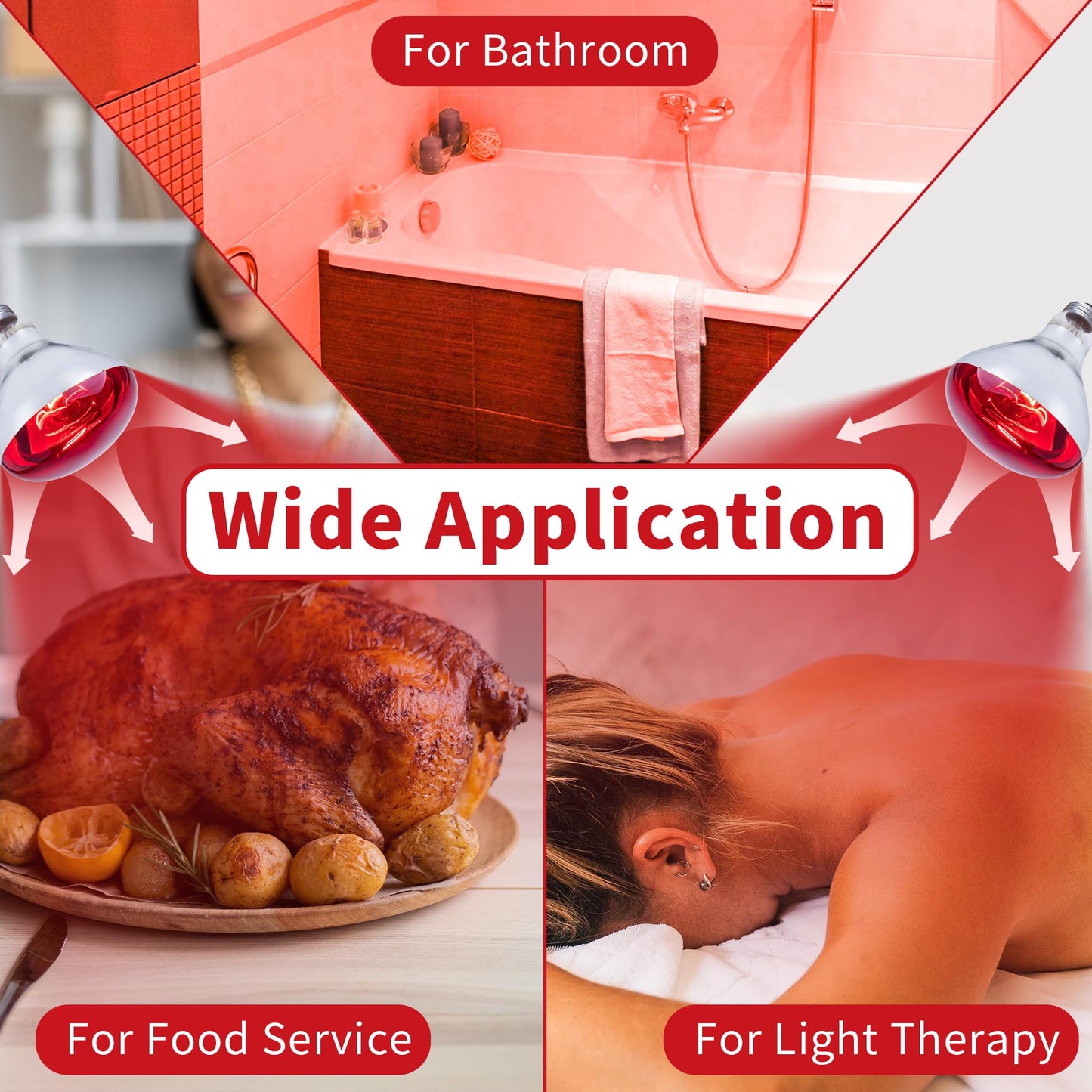 Jugbuy 250 Watt Red Heat Lamp Bulbs, Chicken Infrared Incandescent Light Bulb, Brooder Heat Lamps for Chickens, Chicks, Reptile, Pets, Coop, Poultry, Food, Bathroom, Ceiling, E26 Base - 2 Pack