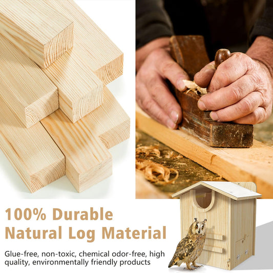 Owl House, Chuiendi Owl Nesting Box for Outside 15.7×10.5×12.2 Inches, Wood Screech Nest Box with Wood Chips and Feeding Trough, Barred and Screech Bird Nesting Box for Wildlife Barn Great Horned