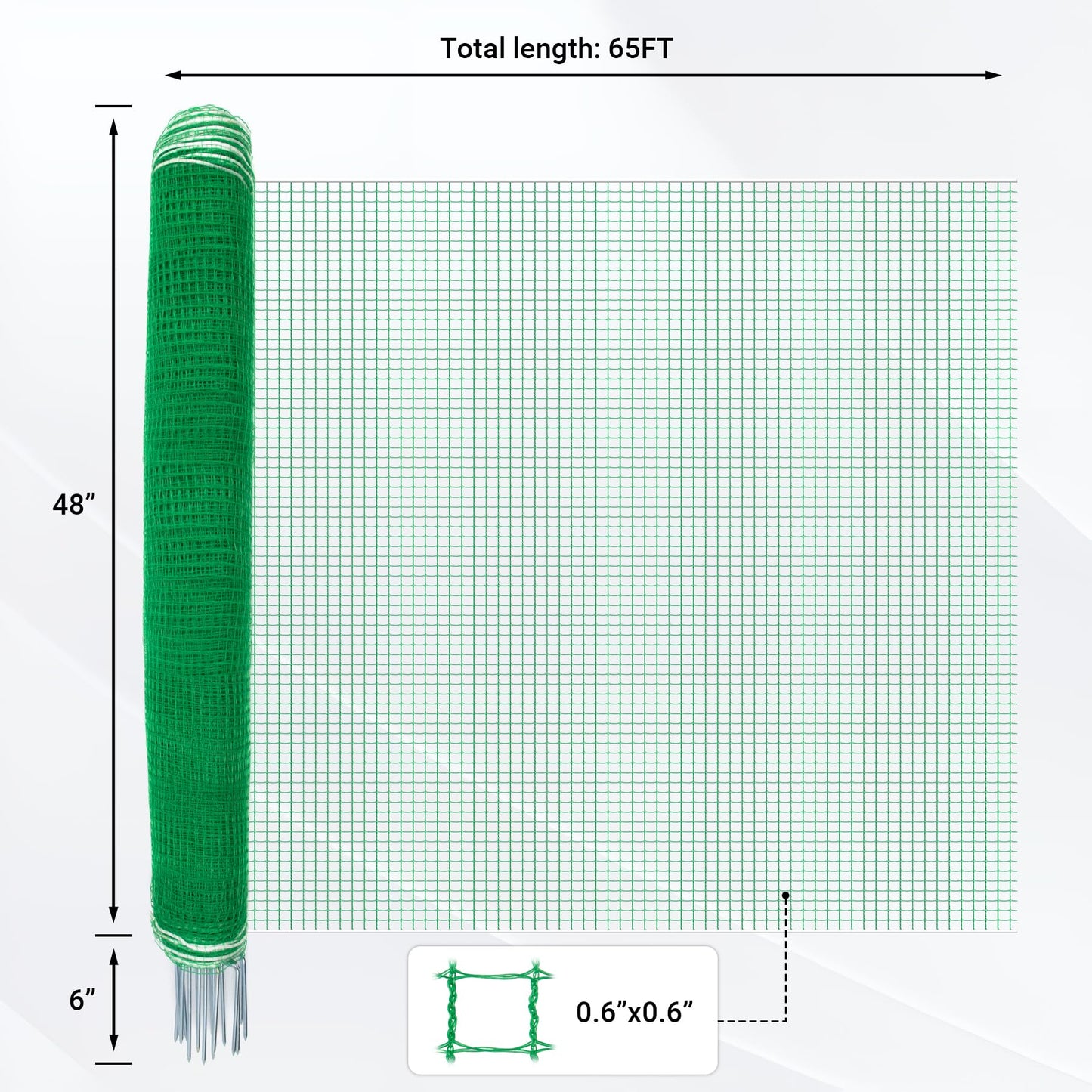 Toriexon Non Electric Fence Netting 48"x65', Boundary Fence with Double Spiked Posts&Windproof Kit, Portable Poultry Fence for Dogs, Chickens, Ducks, Turkeys Suitable in Backyard, Garden, Farm-Green