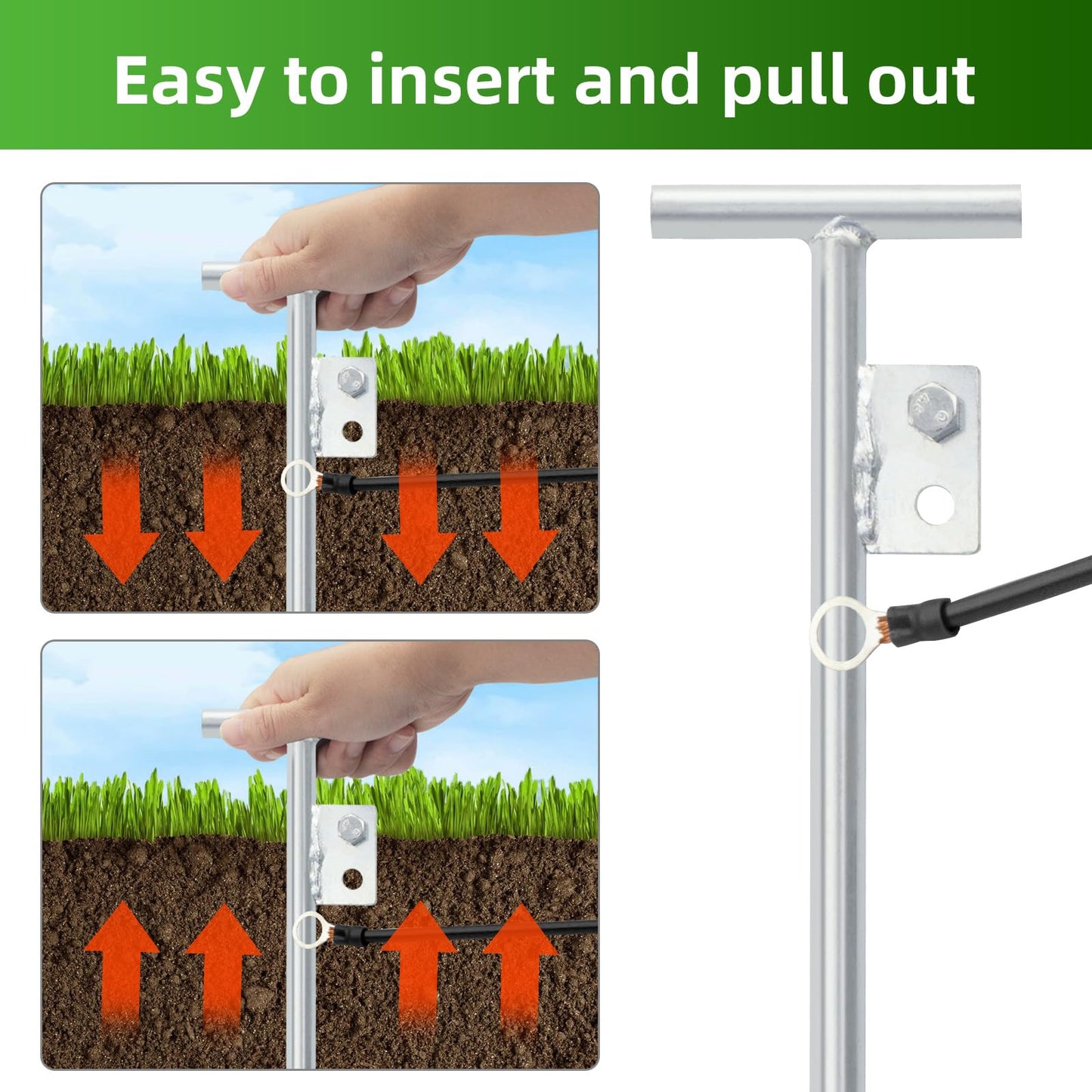 Electric Fence Wire Grounding Rod, Portable Ground Rod with Electric Fence Wire, Solar Electric Fence Lead Wire with Alligator Clip, for Energizer to Fence Wire & Ground System