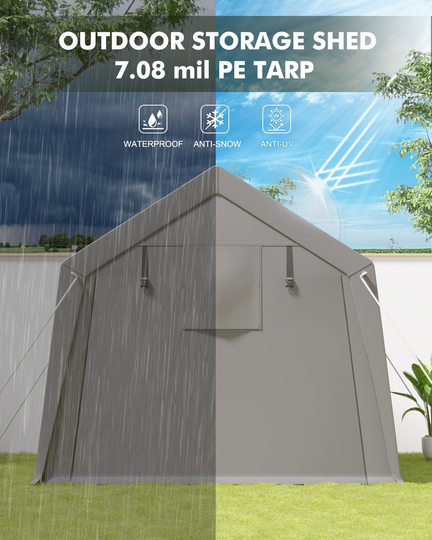 VerisShade 10 x 10 ft Carport Storage Shed, Shelter Logic with 2 Roll-up Zipper Door, Heavy Duty Waterproof Tarp, Storage Tent for ATV, Motorcycle, Bike, Garden Tools, Firewood