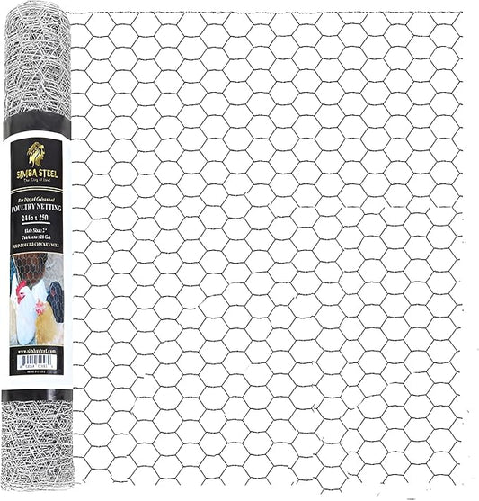 Chicken Wire 24 in x 25 FT x 2” Mesh x 20GA | Poultry Wire Netting | Hot Dipped Galvanised | Hexagonal Galvanized Mesh for Chicken Coop, Rabbit Cage, Fence Barrier PM24x25x2