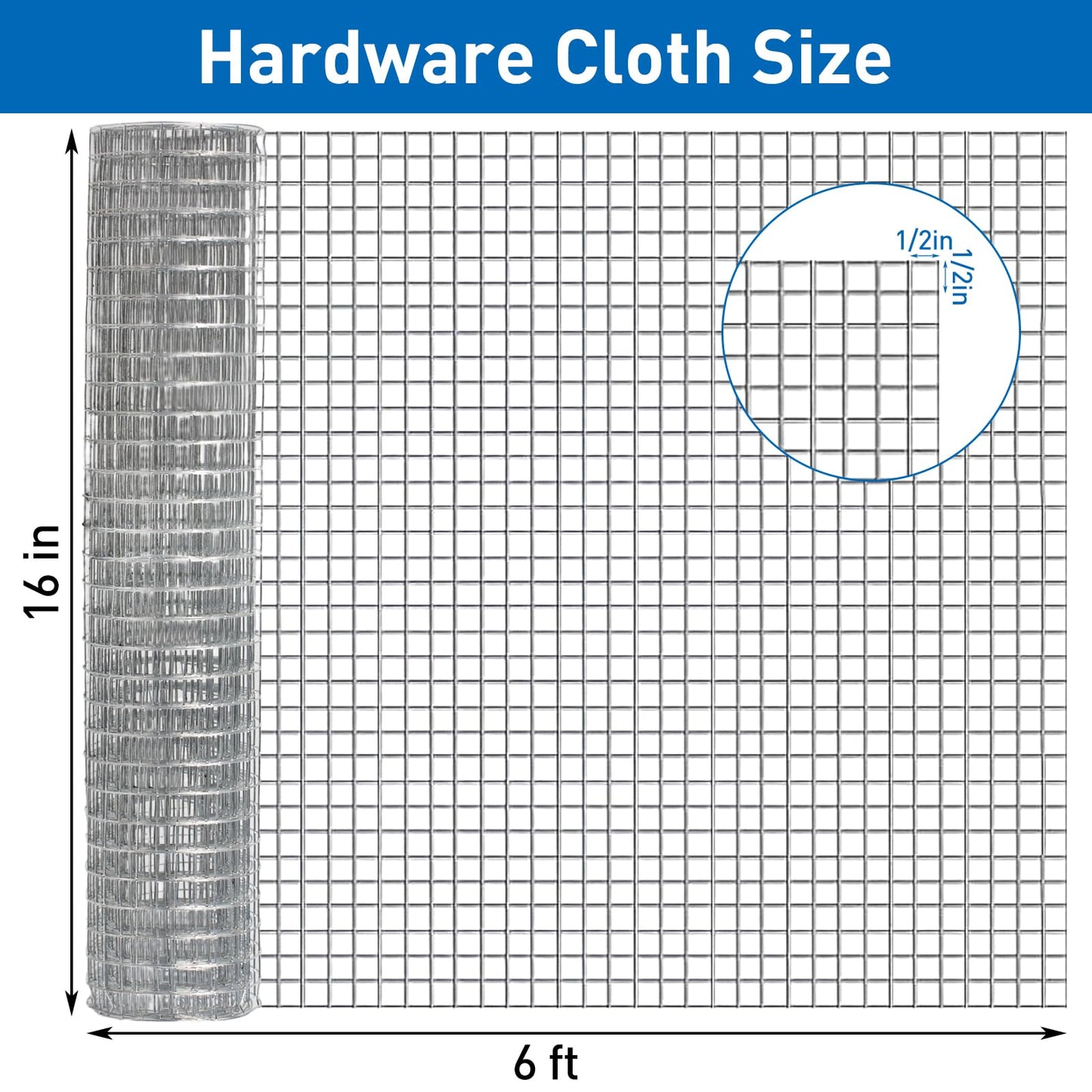 Hardware Cloth,Chicken Wire Fence,1/2 inch 16in x 6ft Galvanized Welded Cage Wire for Bird Wire Gopher Wire Rabbit Wire Snake Fence Poultry Netting Cage Screen