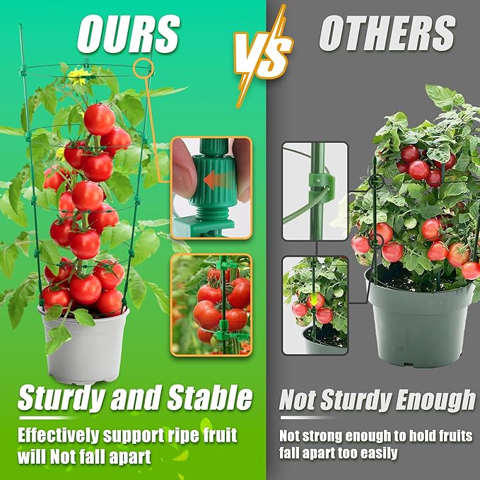 Upgrade Tomato Cage for Garden, 6 Pack 53 Inches Adjustable Tall Tomato Plant Support Cages, Tomato Stakes Garden Trellis for Vegetables, Climbing Plants, Vine Pants, Cucumber, Flowers, Fruit