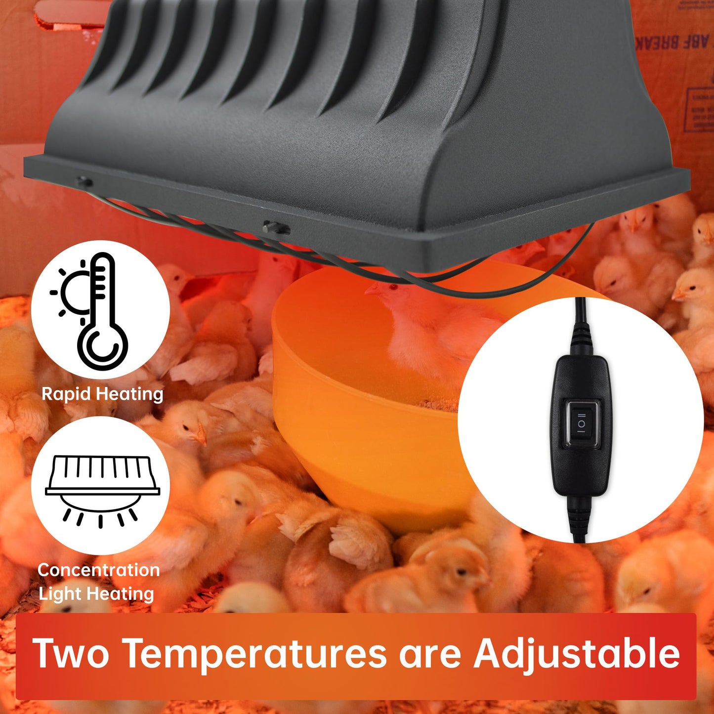 JUSONEY Chicken Coop Heater for Chicks,Brooder Heater with 2pcs Heat Lamp(250W and 175W),Adjustable Temp & Height Chicken Brooder Box Supplies for Chicken Livestock Dogs Sheep Pets