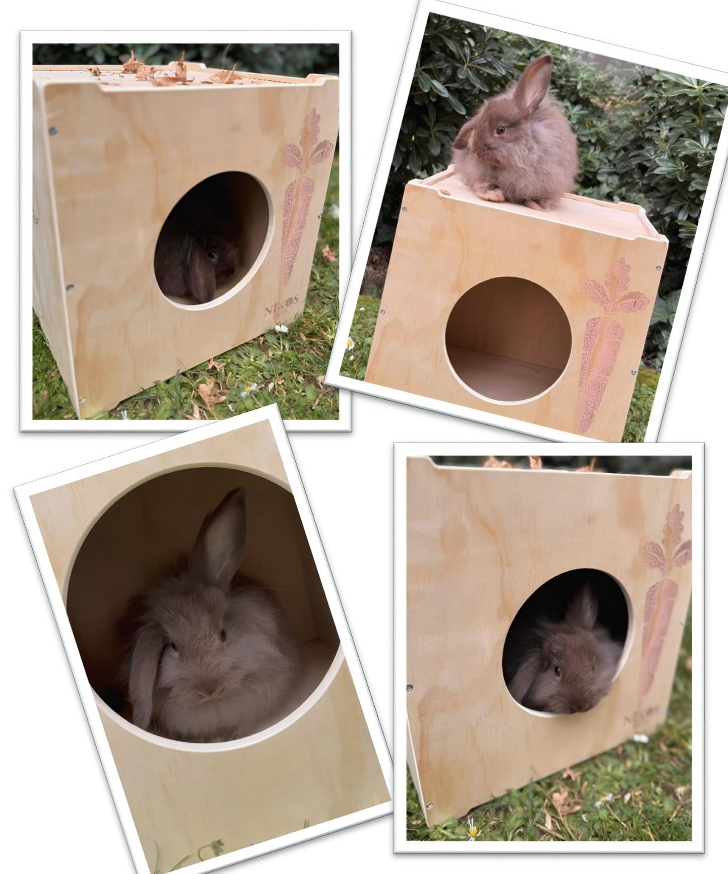 NIKOS PETS - Wooden Rabbit Hideout, Rabbit Bed, Indoor Hutch, Bunny House Pet for Bunnies, Guinea Pigs, Outdoor Shelter Hut, Small Animal Hideaway, Bunny Playground (12.5 x 12.5 in)