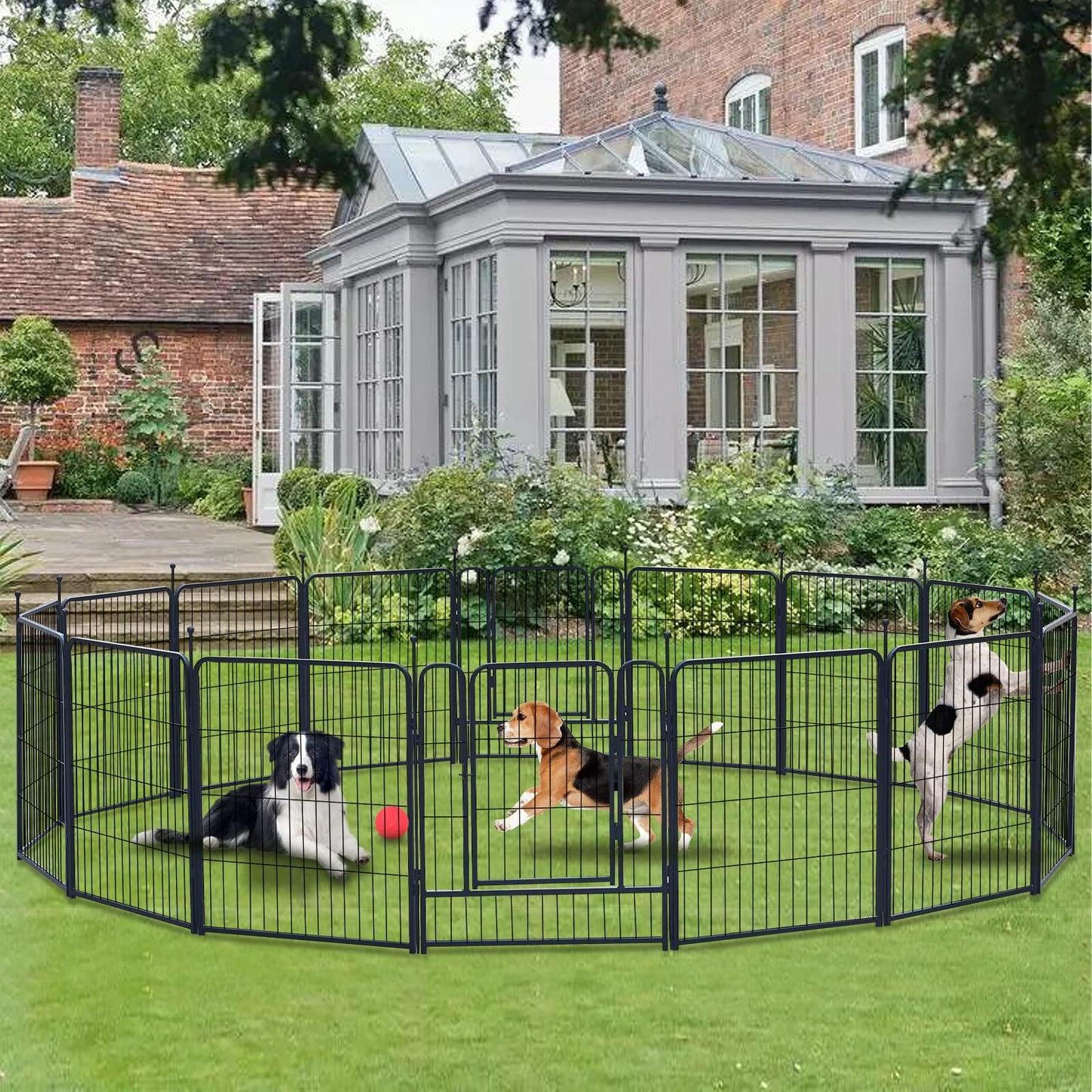Dog Playpen Portable Outdoor Dog Fence, Dog Playpen for Large/Medium/Small Dogs, Dog Fences for The Yard with Doors Foldable Metal
