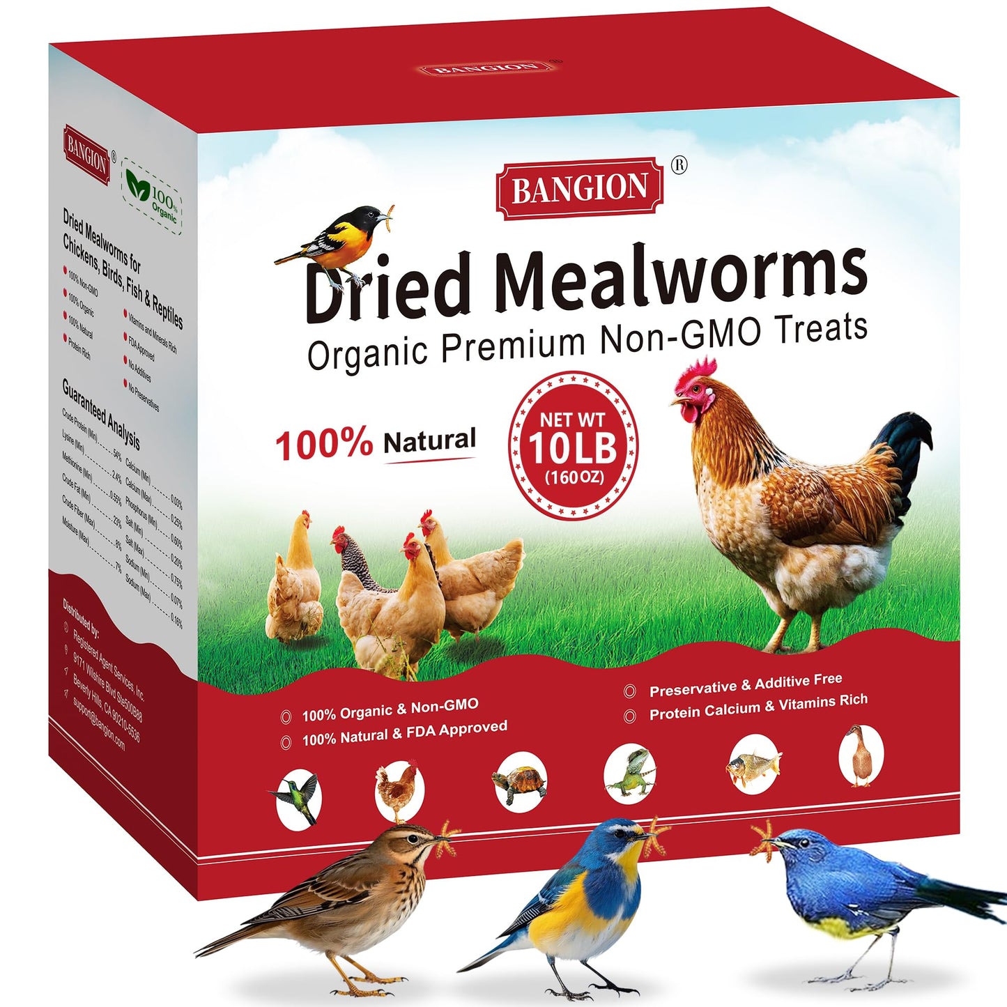 Dried Mealworms 10 Lbs-Organic MealWorms for Chickens & Birds, Non-GMO Meal Worms for Chickens, Wild Birds, Bluebirds, High Protein Chicken Feed Bird Treats, Worms for Chicken, Hens, Bird, Reptiles