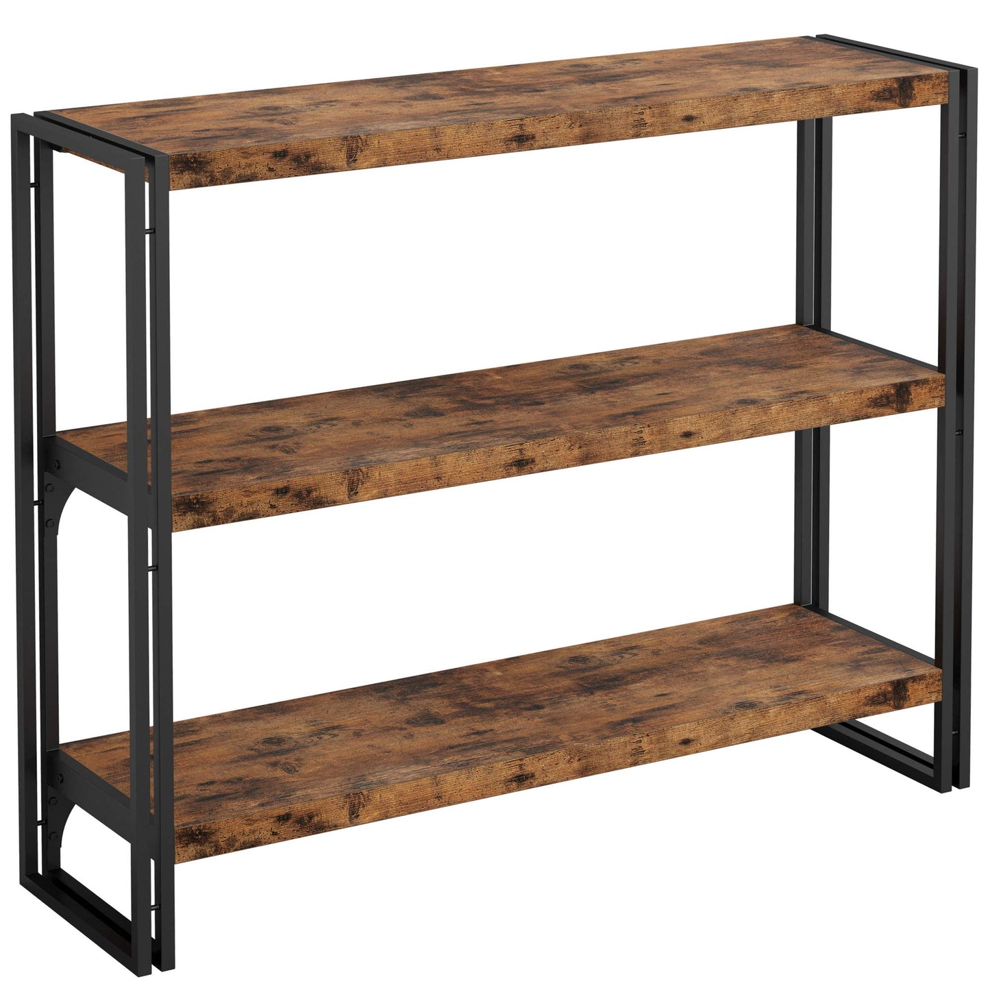 IRONCK Bookshelf Industrial 3 Shelf Bookcase, Wood Storage Shelf with Metal Frame for Living Room, Vintage Brown