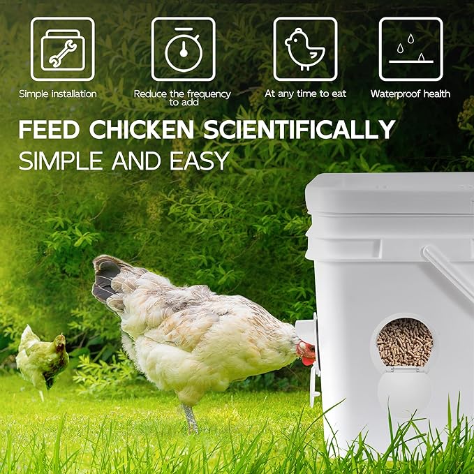 Chicken Feeder Port 12pcs Poultry No Waste Port Kit with Stopper Lid, 1 Hole Saw, DIY Automatic Reusable Coop Feeders, Rain Proof Gravity Feeding Geese Duck Hens Rooster for Bucket Barrel Bin (White)