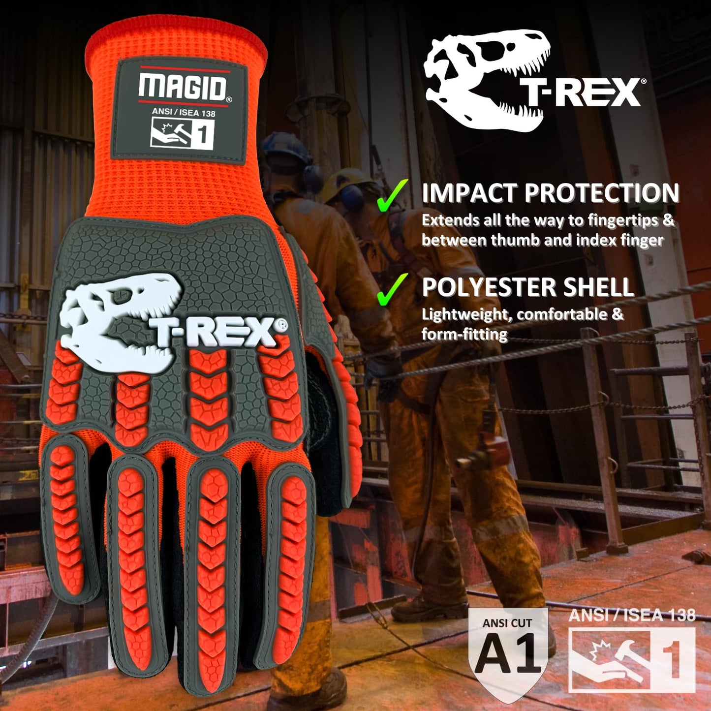 MAGID T-REX Flex Series Nitrile Coated General Purpose Impact Gloves, 72 Pairs, Size 9/Large, TRX400